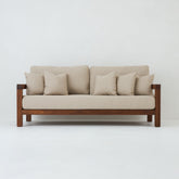 Cali outdoor sofa in sustainably sourced teak in beige outdoor fabric – front view